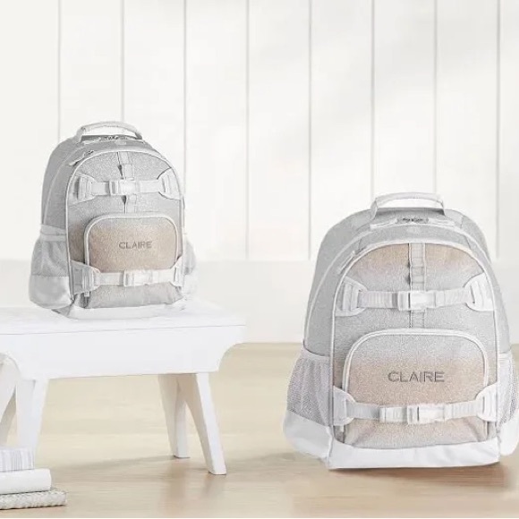 Pottery Barn Kids Silver and Tan Backpack Set NWT